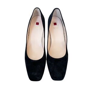 hogl Elegant Black Suede Square Toe Block Heels 8